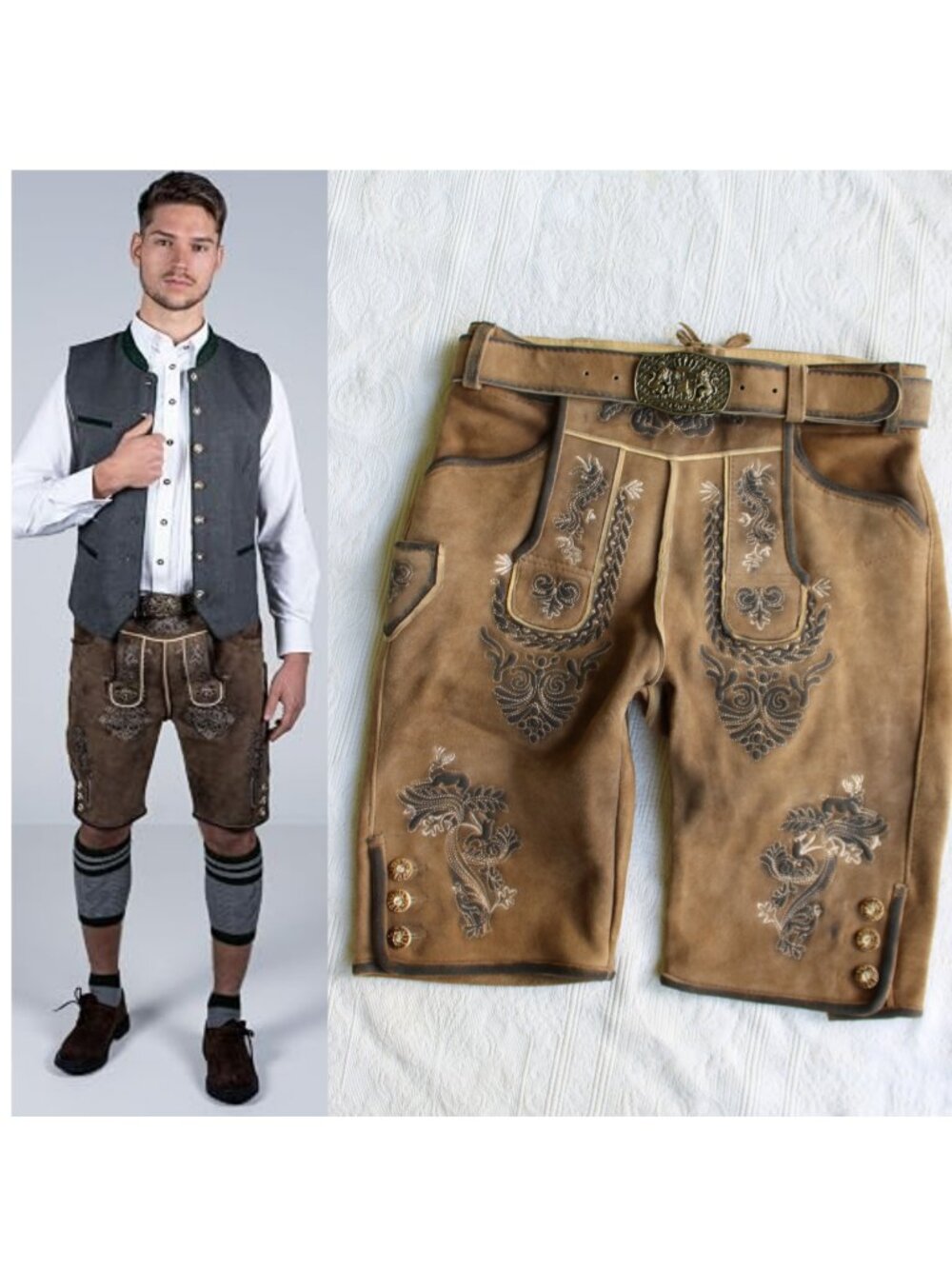 Edelnice Trachten Bavarian october fest traditional short Leather Lederhosen 46